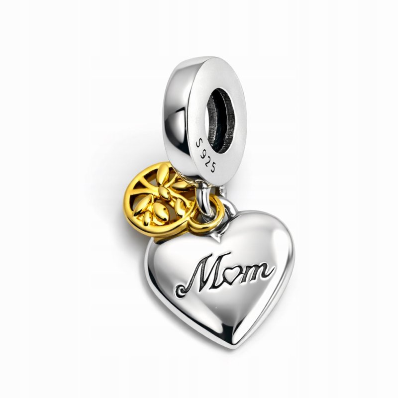 Charms wiszący zawieszka serce mama koralik beads srebro próba 925