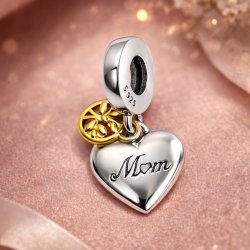 Charms wiszący zawieszka serce mama koralik beads srebro próba 925