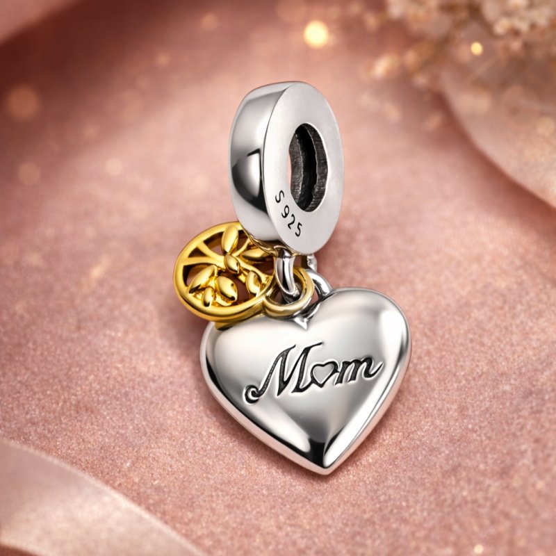 Charms wiszący zawieszka serce mama koralik beads srebro próba 925