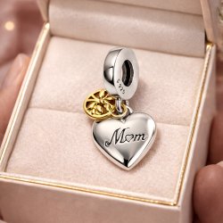 Charms wiszący zawieszka serce mama koralik beads srebro próba 925