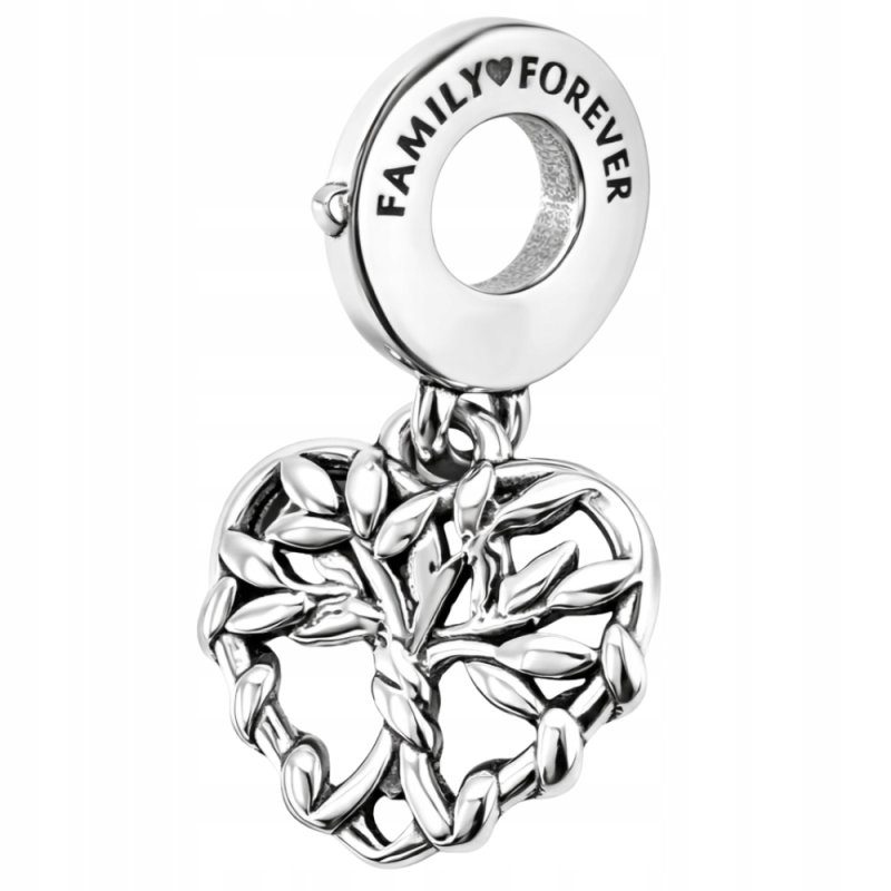 Charms wiszący zawieszka serce drzewko koralik beads srebro próba 925