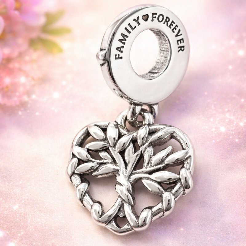 Charms wiszący zawieszka serce drzewko koralik beads srebro próba 925