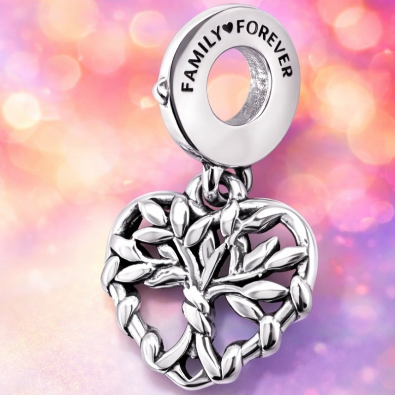 Charms wiszący zawieszka serce drzewko koralik beads srebro próba 925