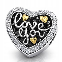 Charms zawieszka serce miłość love you koralik beads srebro próba 925