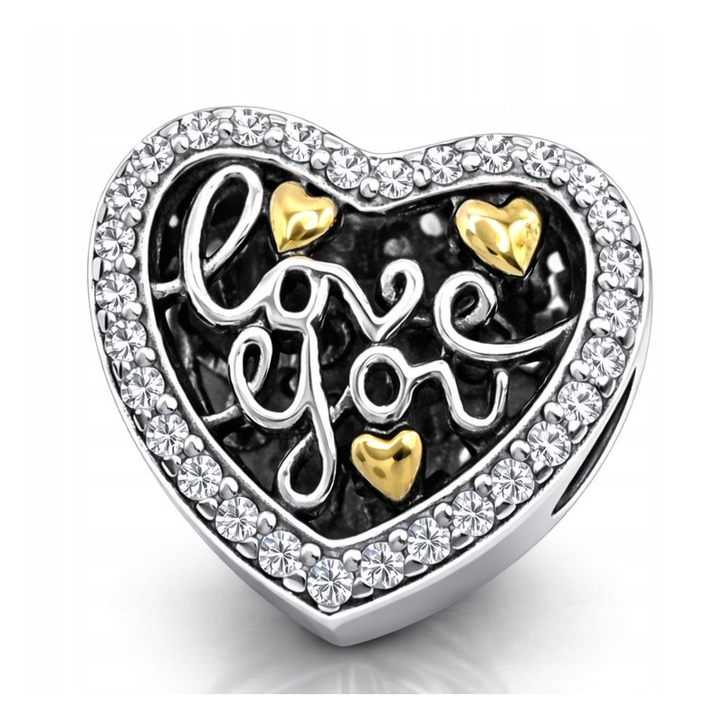 Charms zawieszka serce miłość love you koralik beads srebro próba 925