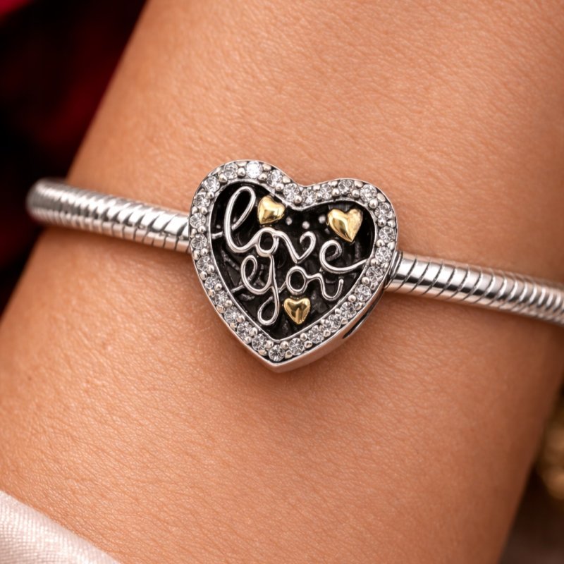 Charms zawieszka serce miłość love you koralik beads srebro próba 925