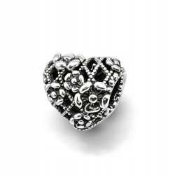 Charms srebrny zawieszka serce kwiatki mama koralik beads srebro 925