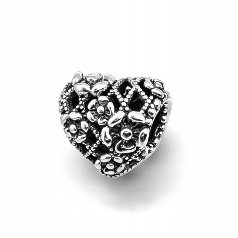 Charms srebrny zawieszka serce kwiatki mama koralik beads srebro 925