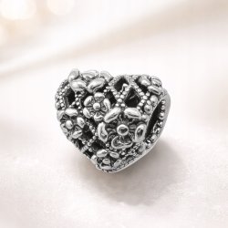 Charms srebrny zawieszka serce kwiatki mama koralik beads srebro 925