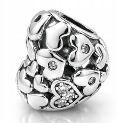 Charms srebrny zawieszka serce serduszka cyrkonie koralik beads srebro 925