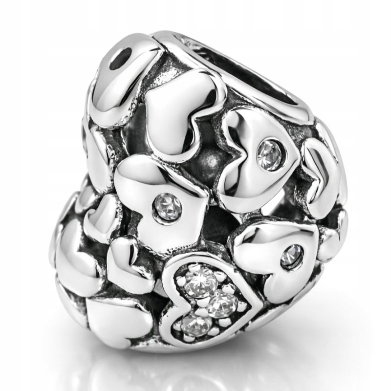 Charms srebrny zawieszka serce serduszka cyrkonie koralik beads srebro 925