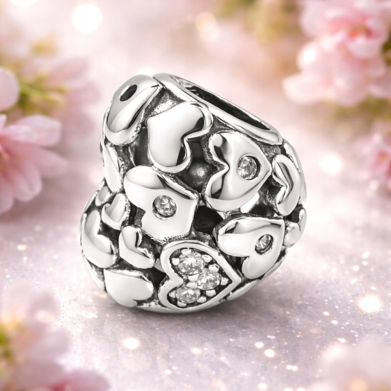 Charms srebrny zawieszka serce serduszka cyrkonie koralik beads srebro 925