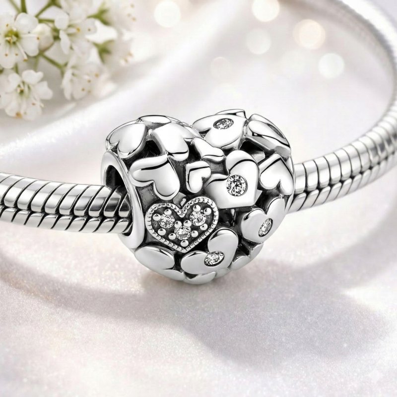 Charms srebrny zawieszka serce serduszka cyrkonie koralik beads srebro 925