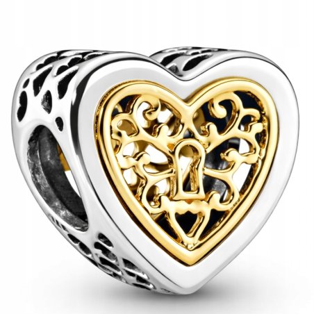 Charms srebrny zawieszka serce kłódka koralik beads srebro próba 925
