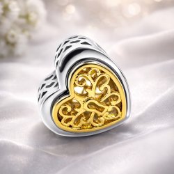 Charms srebrny zawieszka serce kłódka koralik beads srebro próba 925