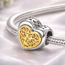 Charms srebrny zawieszka serce kłódka koralik beads srebro próba 925