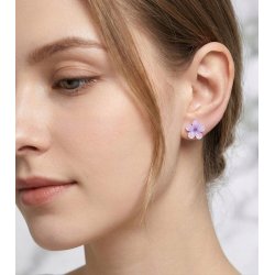 Srebrne kolczyki kwiatki lawendowe srebro 925 dla dziewczynki sztyfty