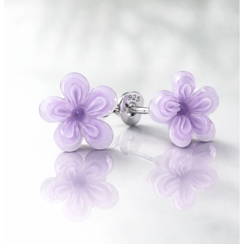 Srebrne kolczyki kwiatki lawendowe srebro 925 dla dziewczynki sztyfty