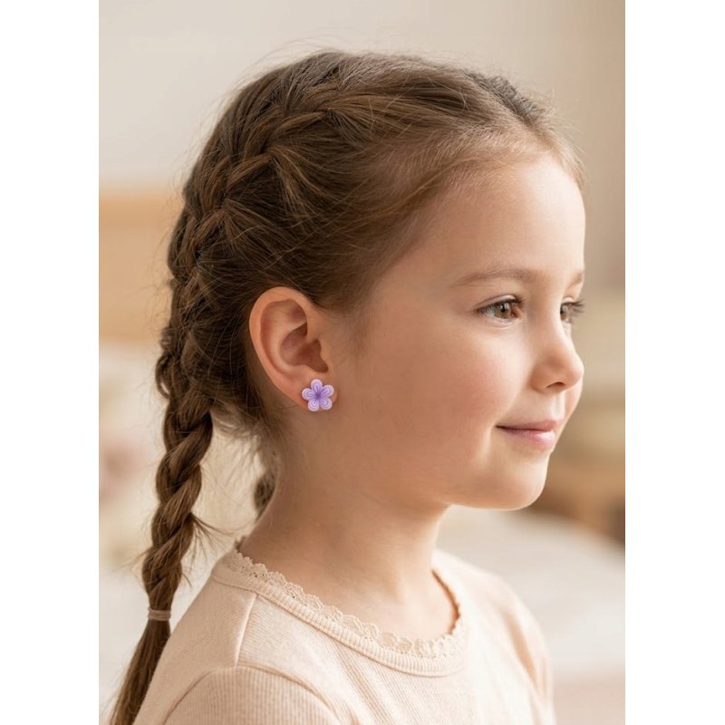 Srebrne kolczyki kwiatki lawendowe srebro 925 dla dziewczynki sztyfty