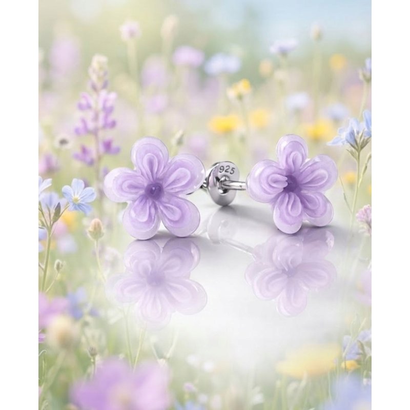 Srebrne kolczyki kwiatki lawendowe srebro 925 dla dziewczynki sztyfty