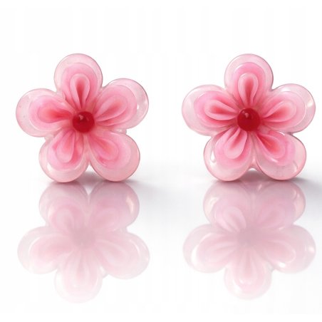 Srebrne kolczyki kwiatki różowe srebro 925 dla dziewczynki sztyfty