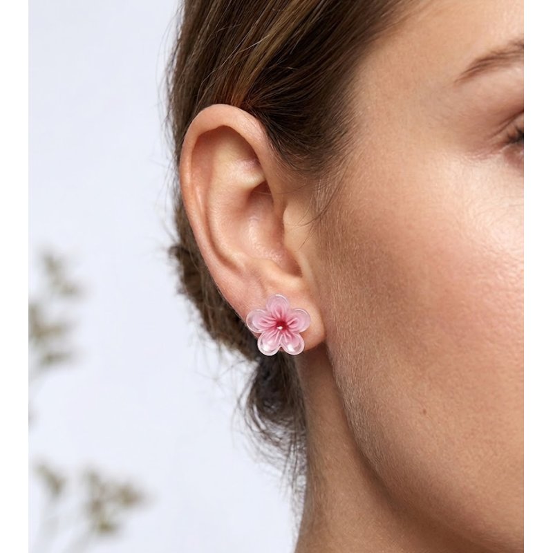 Srebrne kolczyki kwiatki różowe srebro 925 dla dziewczynki sztyfty