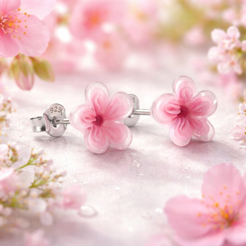 Srebrne kolczyki kwiatki różowe srebro 925 dla dziewczynki sztyfty