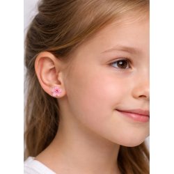 Srebrne kolczyki kwiatki różowe srebro 925 dla dziewczynki sztyfty