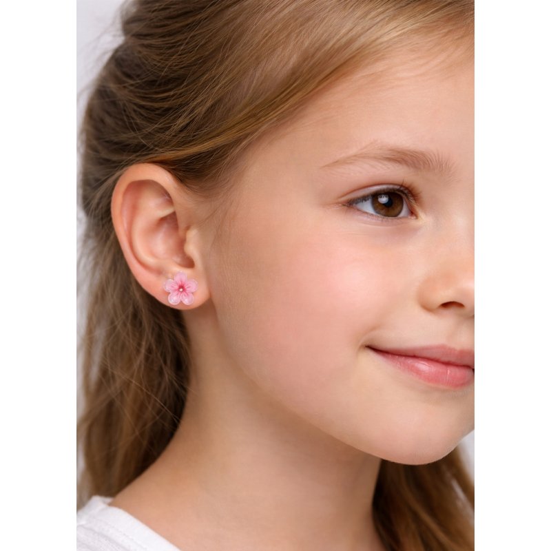 Srebrne kolczyki kwiatki różowe srebro 925 dla dziewczynki sztyfty