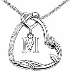 Srebrny Naszyjnik 925 Serce z Literką 585 Kwiat Życia Róża Litera M
