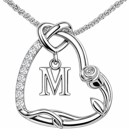 Srebrny Naszyjnik 925 Serce z Literką 585 Kwiat Życia Róża Litera M