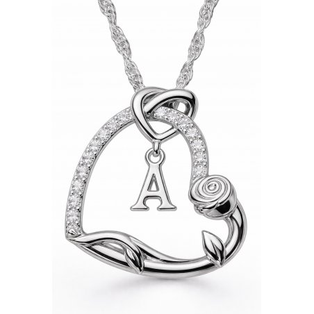 Srebrny Naszyjnik 925 Serce z Literką 585 Kwiat Życia Róża Litera A