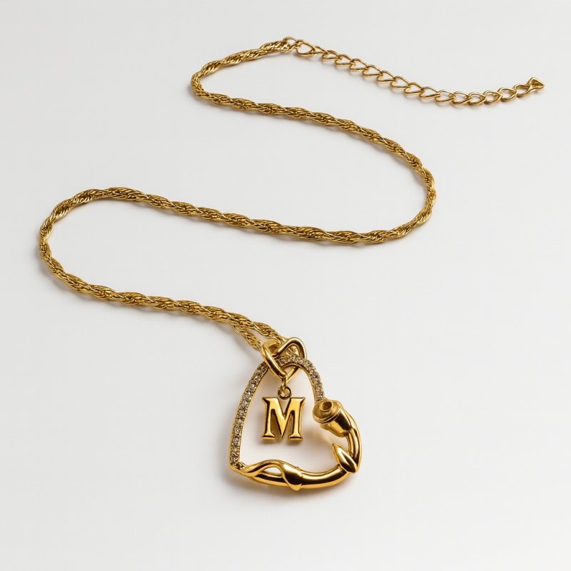 Naszyjnik 925 Serce z Literką M Pozłacany 585 Kwiat Życia Róża Litera M