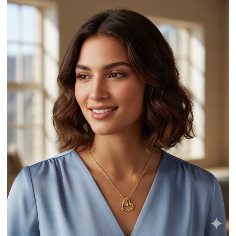 Naszyjnik 925 Serce z Literką M Pozłacany 585 Kwiat Życia Róża Litera M