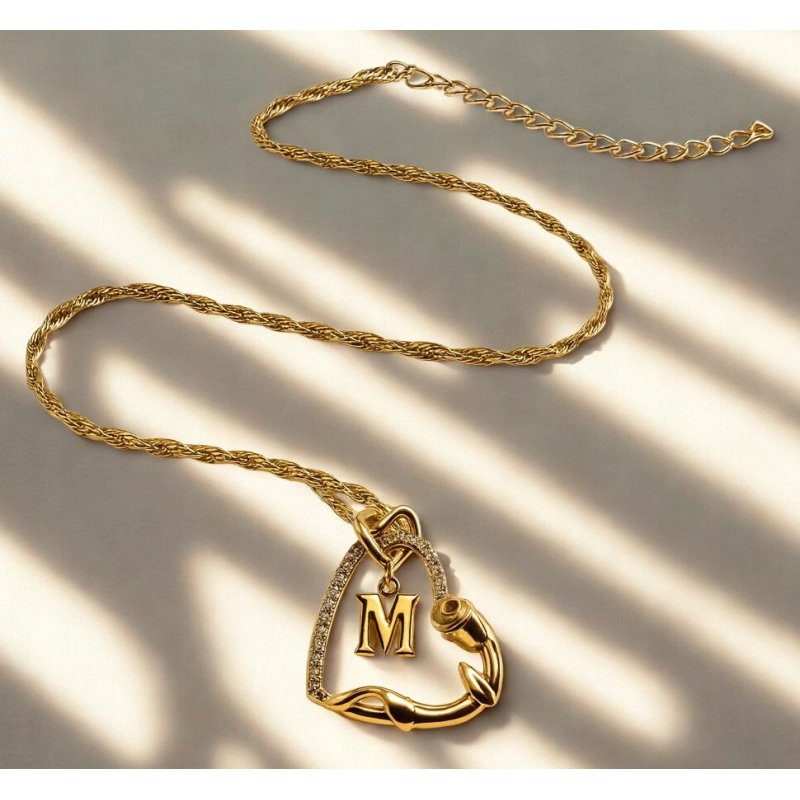 Naszyjnik 925 Serce z Literką M Pozłacany 585 Kwiat Życia Róża Litera M