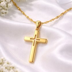 Srebrny łańcuszek naszyjnik krzyżyk krzyż komunia pozłacany srebro 925