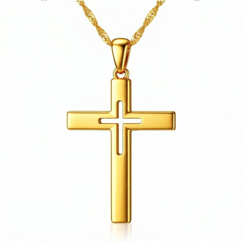 Srebrny łańcuszek naszyjnik krzyżyk krzyż komunia pozłacany srebro 925