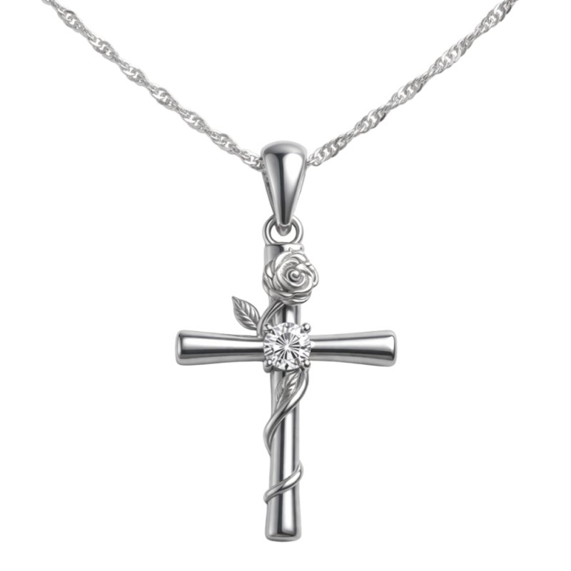 Naszyjnik srebrny krzyżyk krzyż łańcuszek damski komunia srebro próba 925