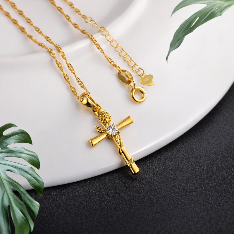 Srebrny łańcuszek naszyjnik komunia chrzest krzyżyk srebro pozłacane