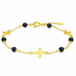 Srebrna bransoletka damska z onyksem srebro pozłacane krzyż