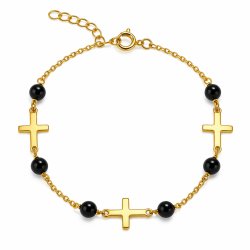 Srebrna bransoletka damska z onyksem srebro pozłacane krzyż