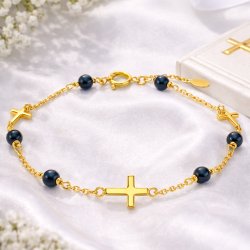 Srebrna bransoletka damska z onyksem srebro pozłacane krzyż