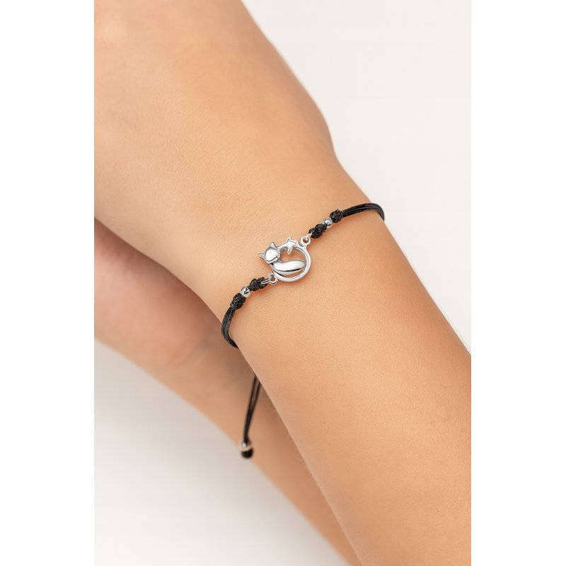 Srebrna bransoletka dla dziewczynki dzieci sznurkowa kotek srebro 925