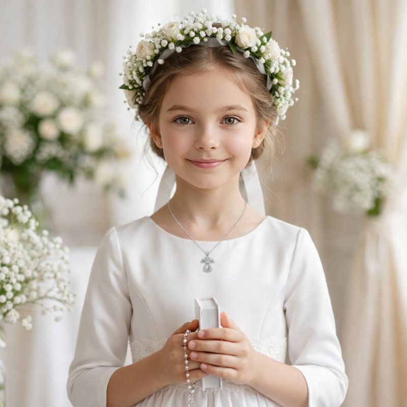 Srebrny łańcuszek naszyjnik aniołek na chrzest komunia zawieszka aniołek srebro