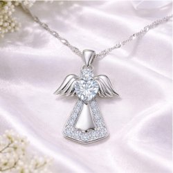 Srebrny łańcuszek naszyjnik aniołek na chrzest komunia zawieszka aniołek srebro