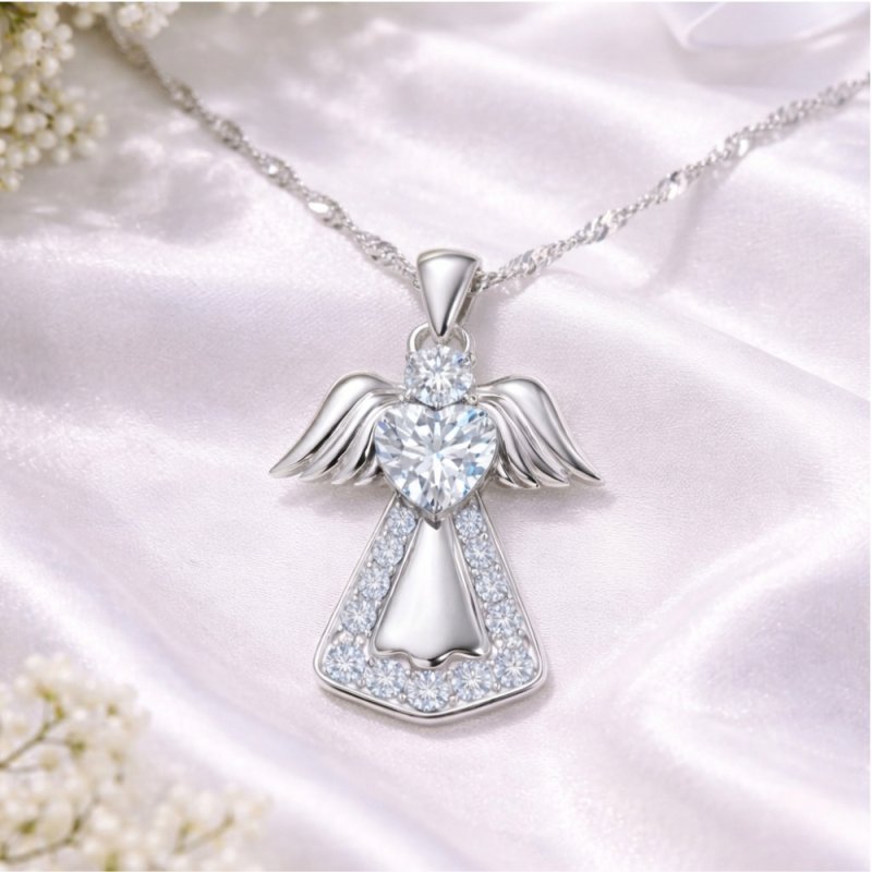 Srebrny łańcuszek naszyjnik aniołek na chrzest komunia zawieszka aniołek srebro