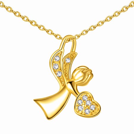 Srebrny łańcuszek dla dziewczynki na chrzest komunię naszyjnik aniołek srebro pozłacane 925