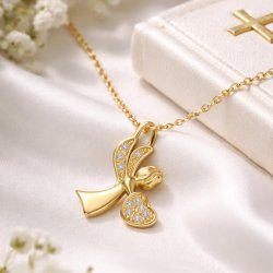 Srebrny łańcuszek dla dziewczynki na chrzest komunię naszyjnik aniołek srebro pozłacane 925