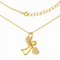 Srebrny łańcuszek dla dziewczynki na chrzest komunię naszyjnik aniołek srebro pozłacane 925