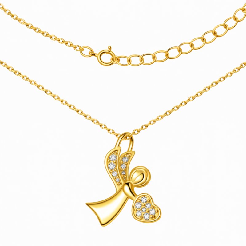 Srebrny łańcuszek dla dziewczynki na chrzest komunię naszyjnik aniołek srebro pozłacane 925